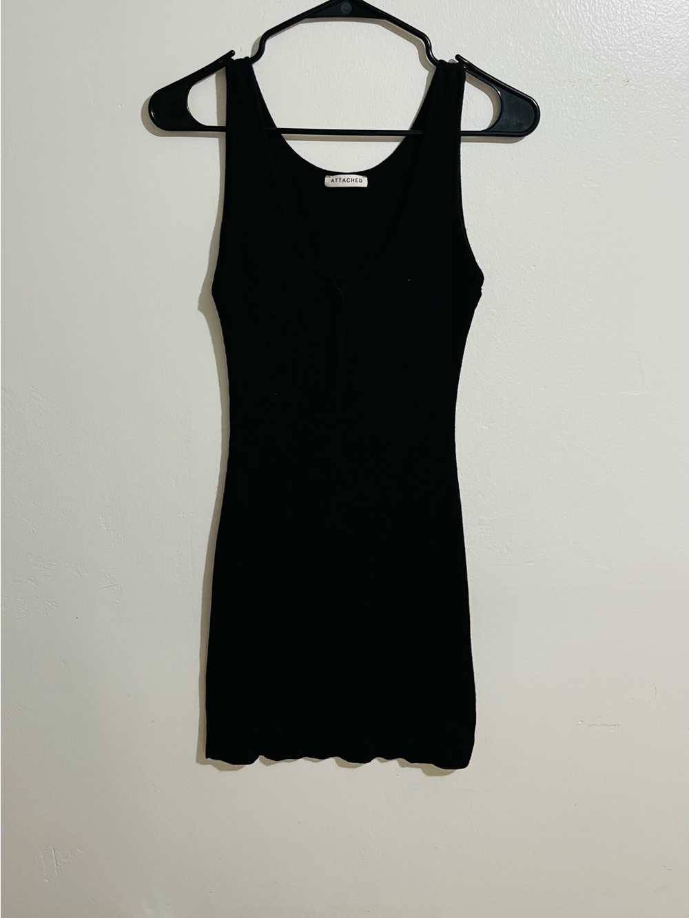 Attached Women’s Black Ribbed Knit Sleeveless Short Bodycon Tank Dress Size L